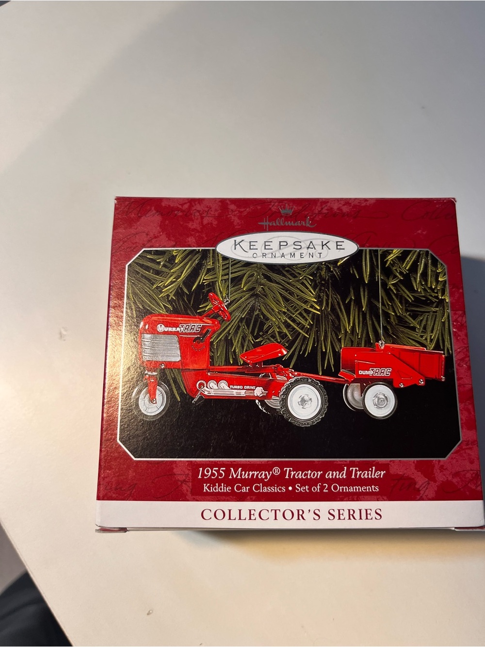 Hallmark Red Murray 1955 Tractor & Trailer Ornament Set